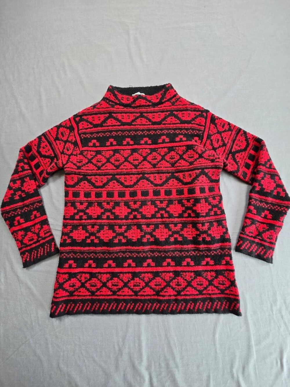 J Jill Small Sweater Black Red Geometric Cotton Blend Long Sleeve Pullover